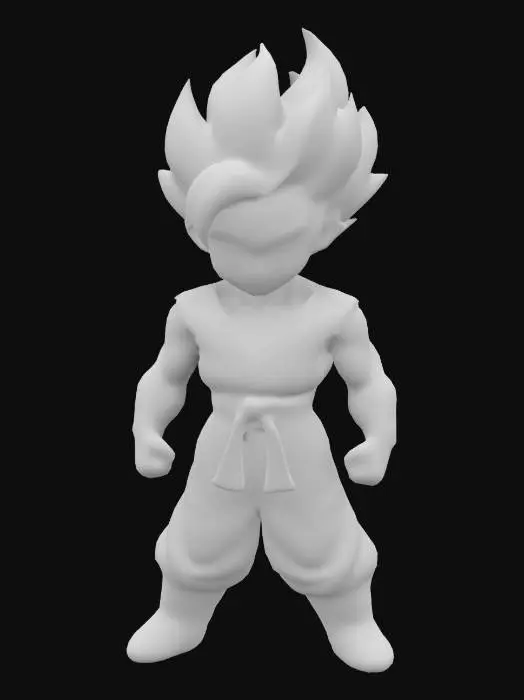3D model for Gohan super sayayin 2, with spiky yellow hair, a muscular build, wearing a purple outfit with a blue belt, and it has a smooth, glossy texture.