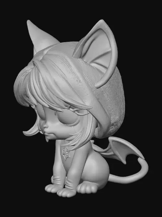 3D model for A simpler chibi-style illustration of a large, sparkling blue eye with long eyelashes and small bat wings on either side, against a plain background with subtle glitter. Suggestion: For better 3D results, ensure the bat wings and eyelashes are sculpted with sufficient thickness and depth to stand out when rendered in three dimensions., #Halloween2025#