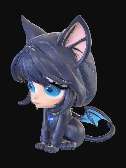 3D model for A simpler chibi-style illustration of a large, sparkling blue eye with long eyelashes and small bat wings on either side, against a plain background with subtle glitter. Suggestion: For better 3D results, ensure the bat wings and eyelashes are sculpted with sufficient thickness and depth to stand out when rendered in three dimensions., #Halloween2025#