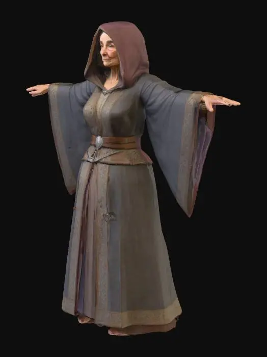 3D model for T-pose human elderly female medieval