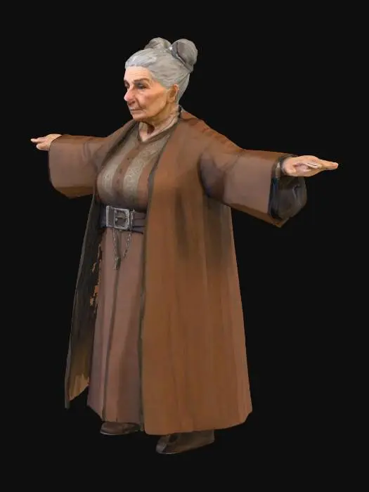 3D model for T-pose human elderly female medieval