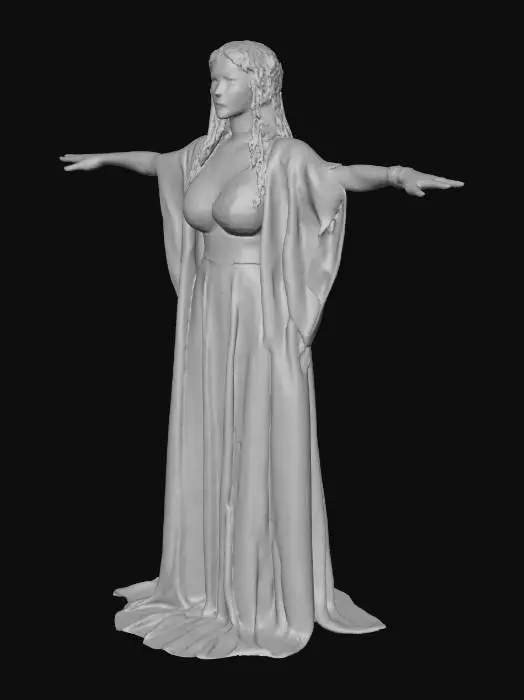 3D model for T-pose human elderly female medieval