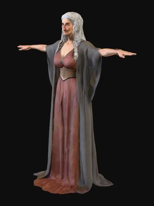 3D model for T-pose human elderly female medieval