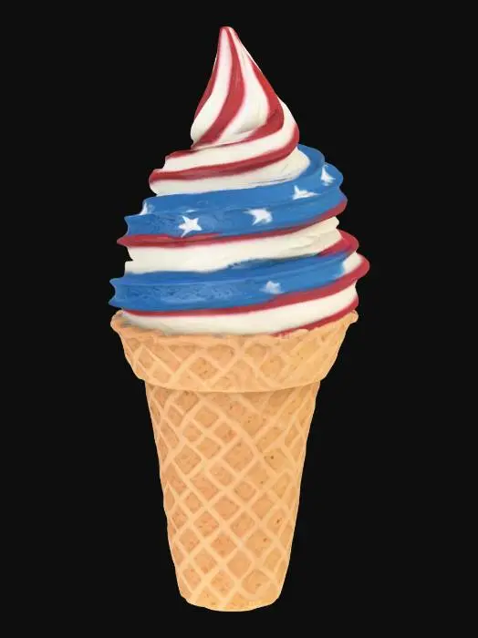 3D model for 4th of July independence day themed ice cream cone with the ice cream textured like the American flag very detailed and high definition 
