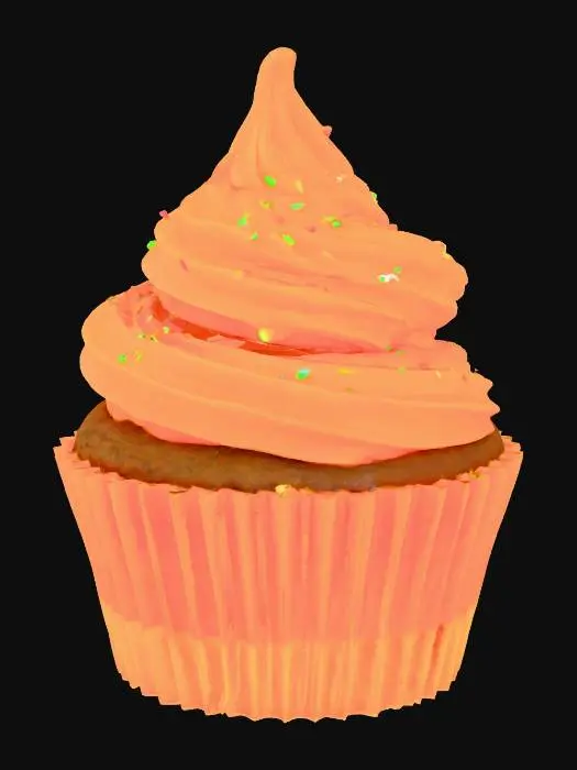 3D model for an ultra realistic, highly detailed, delicious frosted pumpkin cupcake with sprinkles on top with realistic textures