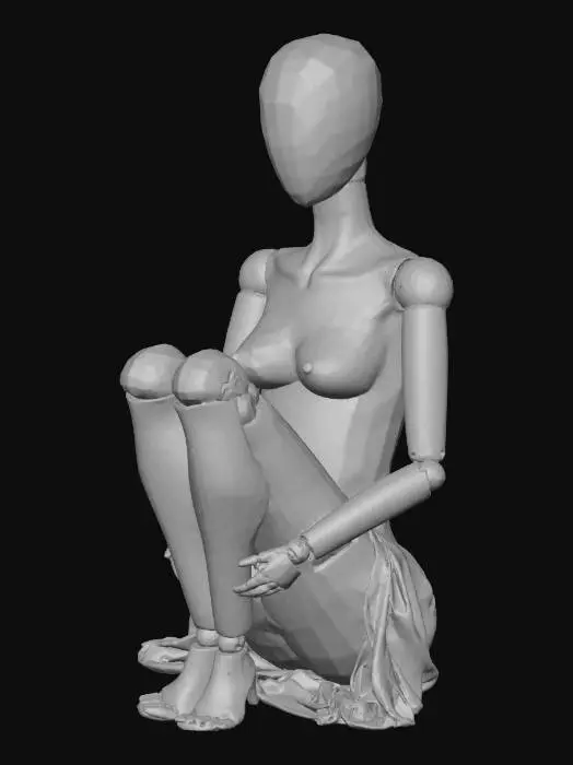 3D model for create a high detailed & hd bottom half of a mannequin sitting with it's legs crossed. mannequin is distressed