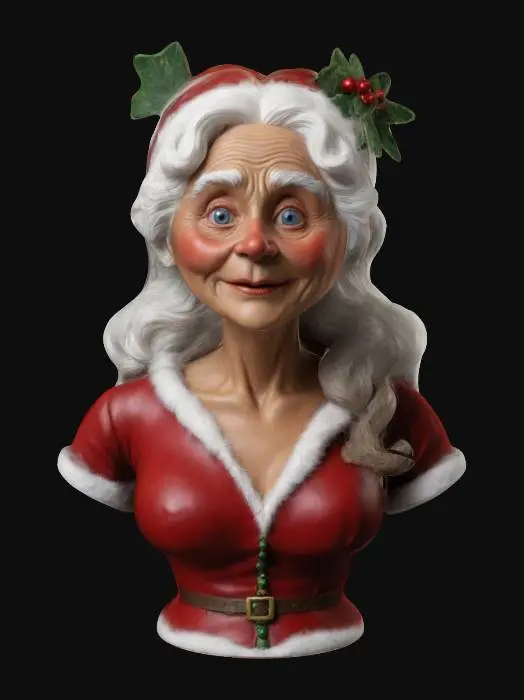 3D model for #ChristmasAdventure#, Mrs. Claus portrayed by Sidney Sweeney, Highly Detailed, Ultra Realistic, Bust,  