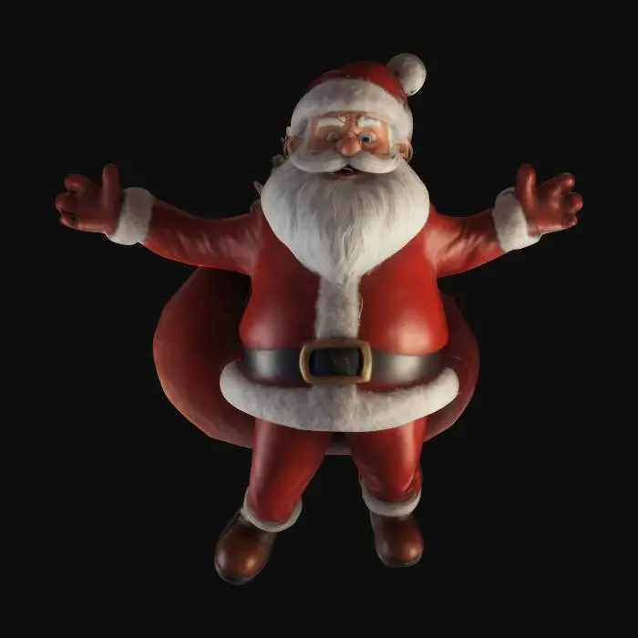 3D model for #ChristmasAdventure#, Cel-Shaded Santa Claus looking awesome and doing awesome stuff, Highly Detailed, Ultra Realistic, Stylized