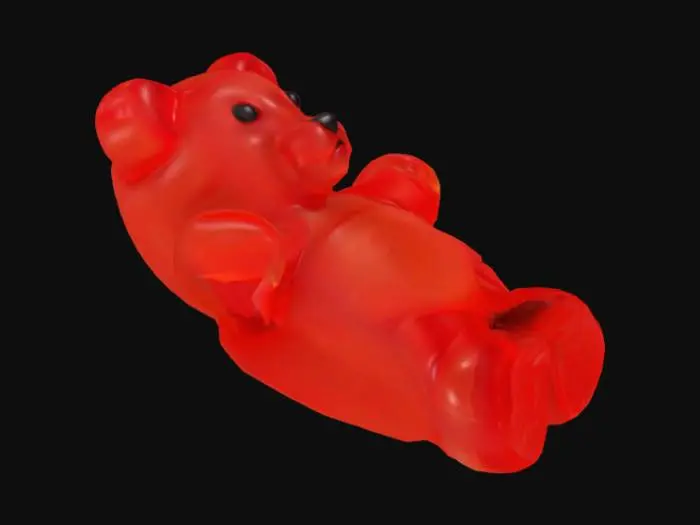 3D model for standing A-pose gummy bear, with arms on side and downwards