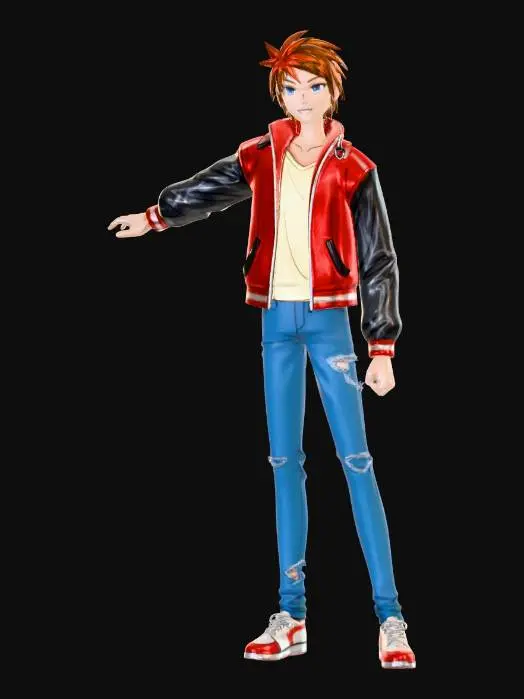 3D model for Anime Style Hero in Red Jacket