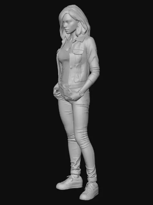 3D model for Realistic female garage character for a racing video game, full body, standing in a confident relaxed pose (A-pose or slight contrapposto).
Body: slim athletic build, long legs, natural feminine proportions, confident posture.
Face: attractive but realistic face, symmetrical features, focused and slightly confident expression, subtle eyeliner, natural lips, realistic skin with pores.
Hair: long straight or slightly wavy dark brown hair, loose hairstyle, natural volume, slightly messy garage look.