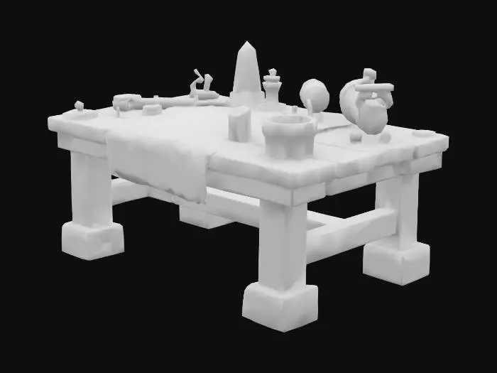 3D model for Table with primitive magitek tools for workshop