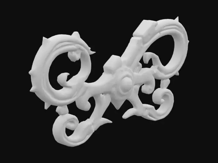 3D model for A single glowing magitek rune etched into aged brass. It glows with soft turquoise light and blends arcane curves with mechanical symmetry. Ancient, experimental design. Displayed on a plain or transparent background.