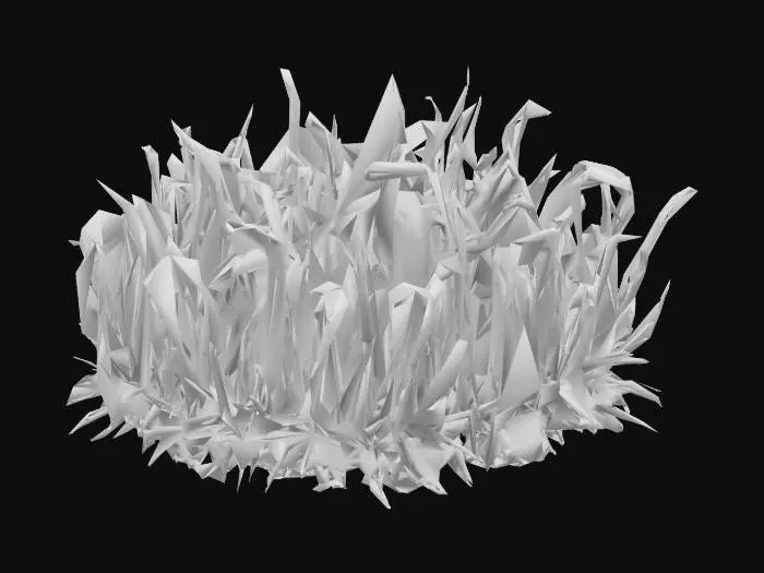 3D model for Blighted, corrupted grass with dark, brittle blades tinged with sickly purple or green. Patches glow faintly or ooze with toxic fluid. Some blades twist unnaturally, as if warped by dark magic. The ground beneath is cracked or slimy, radiating a cursed, unnatural aura. Horror-fantasy style, eerie and diseased.