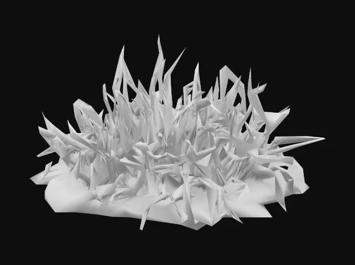 3D model for Blighted, corrupted grass with dark, brittle blades tinged with sickly purple or green. Patches glow faintly or ooze with toxic fluid. Some blades twist unnaturally, as if warped by dark magic. The ground beneath is cracked or slimy, radiating a cursed, unnatural aura. Horror-fantasy style, eerie and diseased.