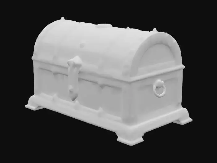 3D model for a large, ornate chest with shifting geometric patterns and metallic inlays that shimmer with iridescent colors.