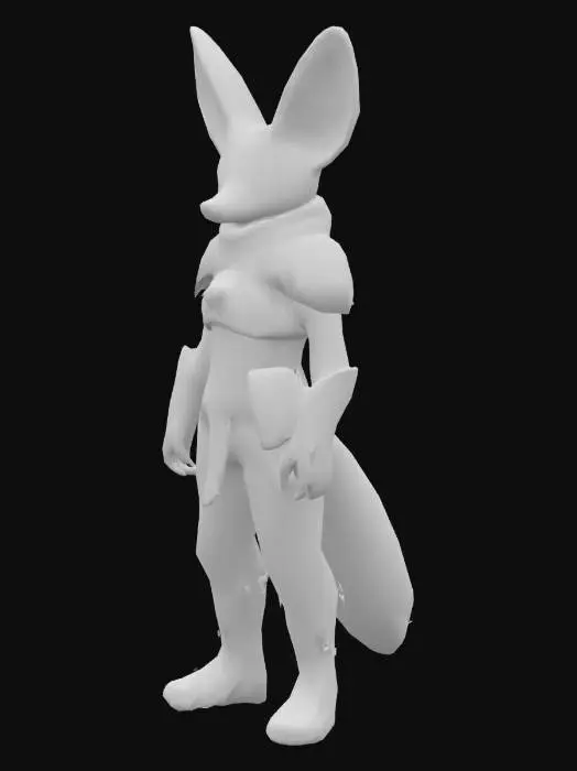 3D model for Anthropomorphic fennec fox, mid-40s, with sandy fur and large ears. Wears battle-worn magitech armor with glowing blue-violet interface panels and faint arcane circuit patterns. Armor is cracked, scorched, and crystal-lined; hints of blood on fur. Eyes sharp, expression dry and calculating. Subtle electric effects around him—ozone shimmer, blue sparks. Style is fantasy-sci-fi hybrid, game-ready. Not a front-line fighter—looks like a strategist or support mage. Include magical aura or shield shimmer. Optional: hazy magitech city or corrupted jungle ruins in background.