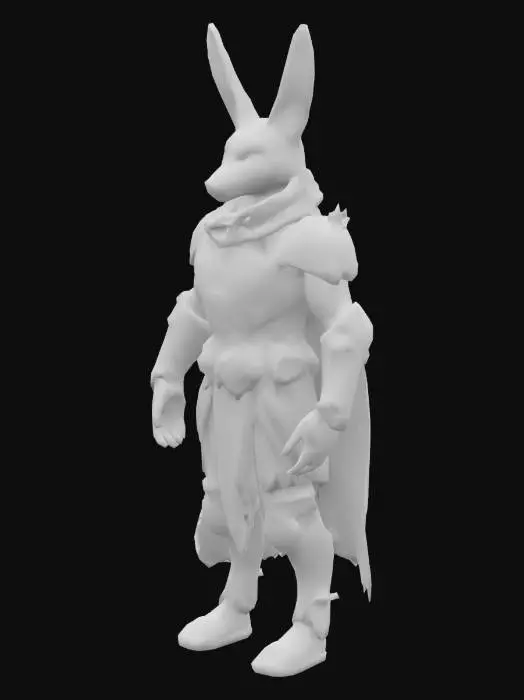 3D model for Anthropomorphic fennec fox, mid-40s, with sandy fur and large ears. Wears battle-worn magitech armor with glowing blue-violet interface panels and faint arcane circuit patterns. Armor is cracked, scorched, and crystal-lined; hints of blood on fur. Eyes sharp, expression dry and calculating. Subtle electric effects around him—ozone shimmer, blue sparks. Style is fantasy-sci-fi hybrid, game-ready. Not a front-line fighter—looks like a strategist or support mage. Include magical aura or shield shimmer. Optional: hazy magitech city or corrupted jungle ruins in background.