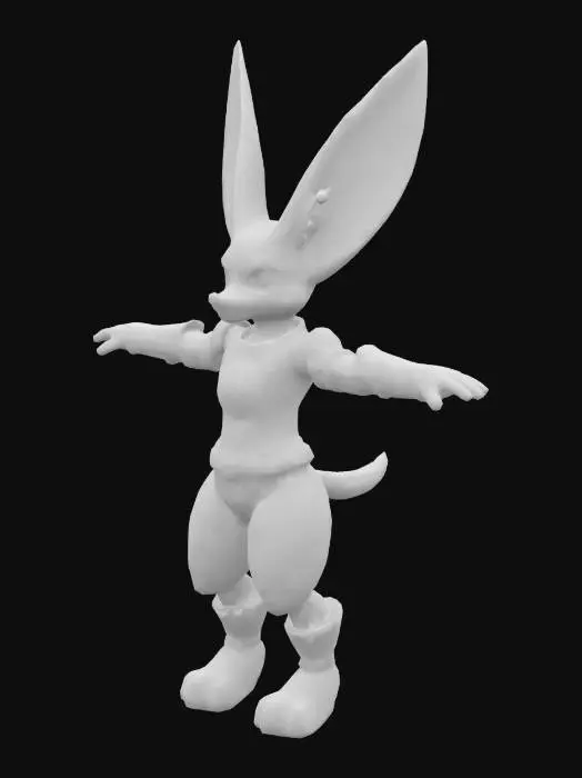 3D model for T-pose, game-ready character model. Anthropomorphic male fennec fox, mid-40s, with sandy tan fur, large ears, and lean but wiry build. Wears battle-worn magitech armor—cracked, scorched, and crystal-lined—with glowing blue-violet arcane circuit patterns and interface panels. Subtle blood stains on fur and armor. Sharp eyes, dry and calculating expression. Electric shimmer around body—soft blue sparks and ozone glow. A faint magical aura or translucent shield effect surrounds him. Style is a blend of fantasy and sci-fi, clearly a support mage or strategist—not a front-line fighter. Detailed, symmetrical, clean silhouette. Neutral lighting, plain background.