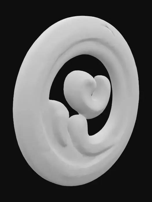 3D model for A single glowing magitek rune etched into aged brass. It glows with soft turquoise light and blends arcane curves with mechanical symmetry. Ancient, experimental design. Displayed on a plain or transparent background.