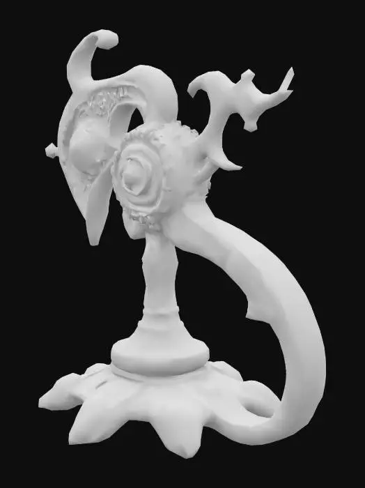 3D model for A single glowing magitek rune etched into aged brass. It glows with soft turquoise light and blends arcane curves with mechanical symmetry. Ancient, experimental design. Displayed on a plain or transparent background.