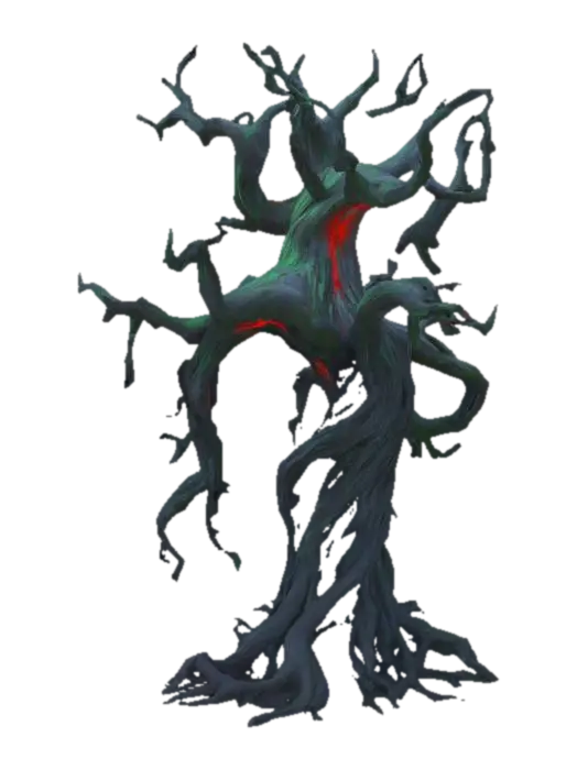 A twisted, corrupted tree with blackened bark, glowing red or green veins, and… - Cursed 3D model, vytvořený pomocí AI