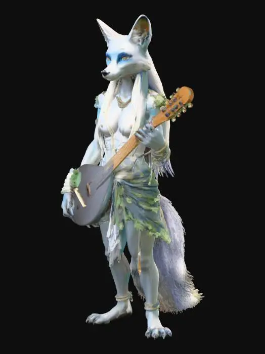 3D model for species anthropomorphic_fox
fur_color gray
sex female
eye_color blue
hair_length long
body_covering sparse_leaf_clusters
leaf_growth_location torso_and_thighs_only
visible_limbs legs_and_paws_visible
leg_length long
pose location_forest
instrument_type ancient_lute
instrument_position behind_back
lute_strap_position left_shoulder
view full_body, #Halloween2025#