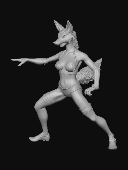 3D model for Mistress Vylara is an athletic and commanding anthropomorphic wolf, known for her keen instincts and unyielding dominance. Her fur is a striking silver, and her eyes reflect the cool, calculated gaze of a hunter. She thrives on control and power, relishing in the training and shaping of new slaves. Vylara is a lesbian, preferring female slaves, though she may use males as a demonstration of dominance.