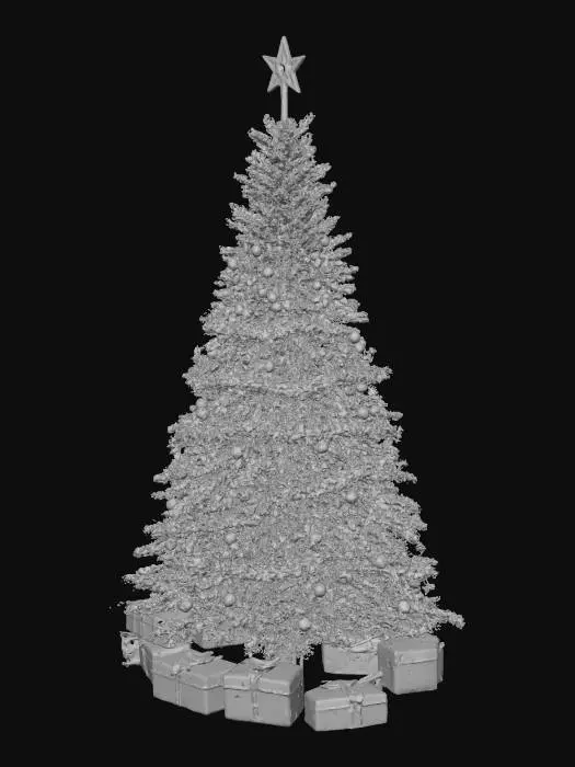 3D model for A tall, richly decorated Christmas tree in ancient Roman style, standing outdoors in an open plaza of a fennec praetoria. The tree is natural green pine with a full, realistic shape. It has festive garlands made of pine, laurel, and bronze accents, plus balanced decorations: bronze and gold ornaments, laurel ribbons, and subtle magitech crystals that glow softly. Gold is present but not excessive. The topper is a glowing laurel crown. At the base are Roman-style gifts such as wooden chests and scroll tubes with faint rune seals. The plaza has marble columns, statues, and torchlight mixed with gentle magitech illumination, giving the scene a grand but natural festive look.
, #Christmas2025#