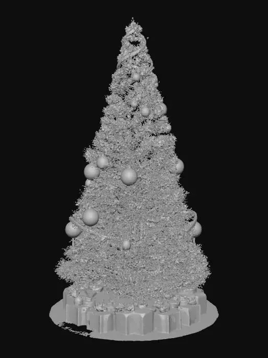 3D model for A tall decorated Christmas tree in ancient Roman style, standing outdoors in an open Roman plaza. The tree is natural green pine with a healthy, realistic shape. Decorations are balanced and festive: laurel ribbons, a moderate number of bronze ornaments, a few gold highlights, and subtle magitech crystals that add a soft glow. The tree topper is a glowing laurel crown that looks elegant, not heavy. The tree still looks like a real Christmas tree, not covered in excessive gold. At the base are Roman-style gifts such as small wooden chests and scroll tubes with faint rune seals. The plaza has marble columns, statues, and torchlight mixed with gentle magitech illumination.
, #Christmas2025#