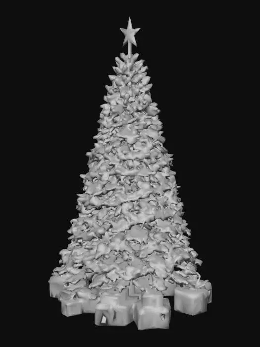 3D model for A tall, richly decorated Christmas tree in ancient Roman style, standing outdoors in an open plaza of a fennec praetoria. The tree is natural green pine with a full, realistic shape. It has festive garlands made of pine, laurel, and bronze accents, plus balanced decorations: bronze and gold ornaments, laurel ribbons, and subtle magitech crystals that glow softly. Gold is present but not excessive. The topper is a glowing laurel crown. At the base are Roman-style gifts such as wooden chests and scroll tubes with faint rune seals. The plaza has marble columns, statues, and torchlight mixed with gentle magitech illumination, giving the scene a grand but natural festive look.
, #Christmas2025#