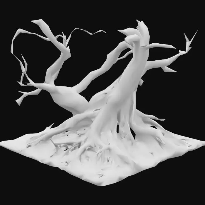 3D model for Twisted, corrupted roots snaking across the ground or emerging from soil. Dark, gnarled wood with glowing red or green veins, pulsing as if alive. Some roots split open, oozing black ichor or mist. They writhe like tendrils, corrupted by dark magic. Horror-fantasy style, eerie and unnatural.
