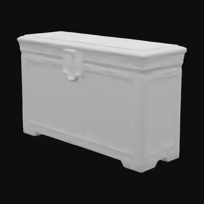 3D model for a large, ornate chest with shifting geometric patterns and metallic inlays that shimmer with iridescent colors.