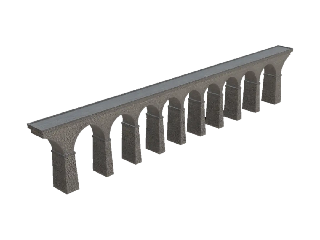 isolated stone arch viaduct bridge, multiple large rounded arches, early 20th… - Railway 3D model, vytvořený pomocí AI