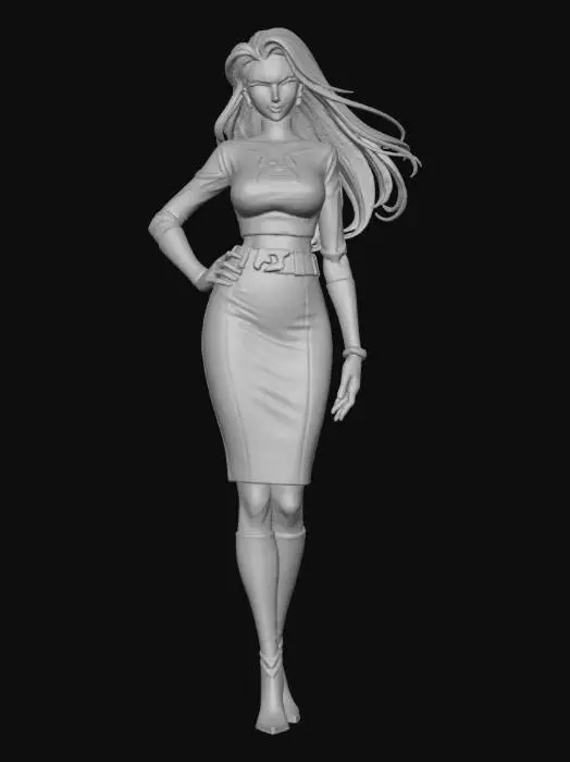 3D model for Jessie from team rocket in a more fashionable team rocket attire, inspired from her normal outfit , the crop top and pencil skirt, but with a more mature fashionable look, like she's made it to executive status. Keeping her long full swept back iconic hairstyle Rendered in a more realistic anime inspired model, showing her from head to toe.