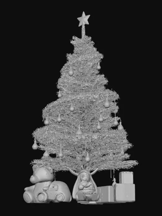 3D model for The Christmas tree is decorated with toys