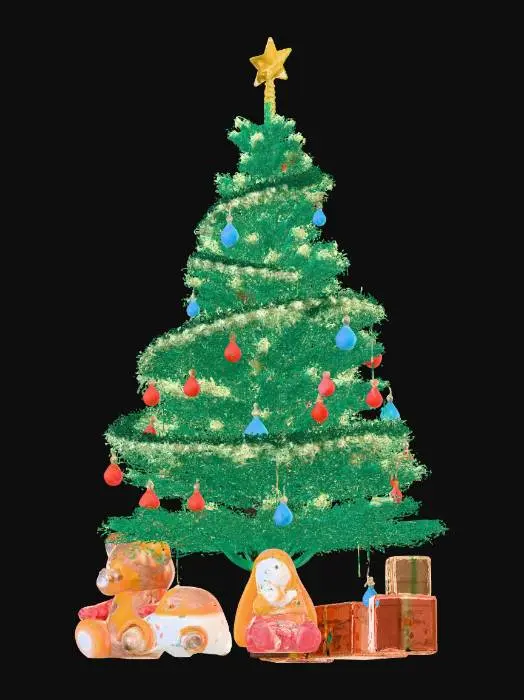 3D model for The Christmas tree is decorated with toys