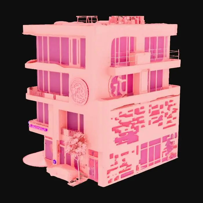 3D model for modern middle eastern shop building with neon signs low poly game ready