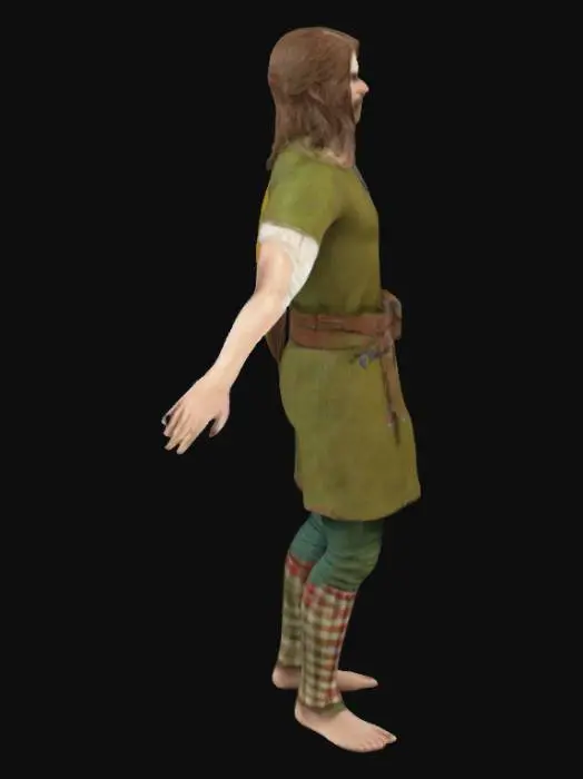 3D model for T-pose, wide arms, lifted arms. hyper realistic details, full Body

germanischer Alamanne um 400 mit langen braunen haaren und bart. 

grüne tunika mit gelbem saum 
grüne karierte enge hose aus wolle 
rote stoffbinden um die waden gewickelt

ein schmaler Ledergürtel mit einem sehr kleinen beutel und einem messer

blau karierter, hüftlanger vierecksmangel aus wolle mit fransen

ein einfacher, brauner ledergürtel mit bronzeschnalle und ein lederbeutel und messer.

keine schuhe. hohe strümpfe