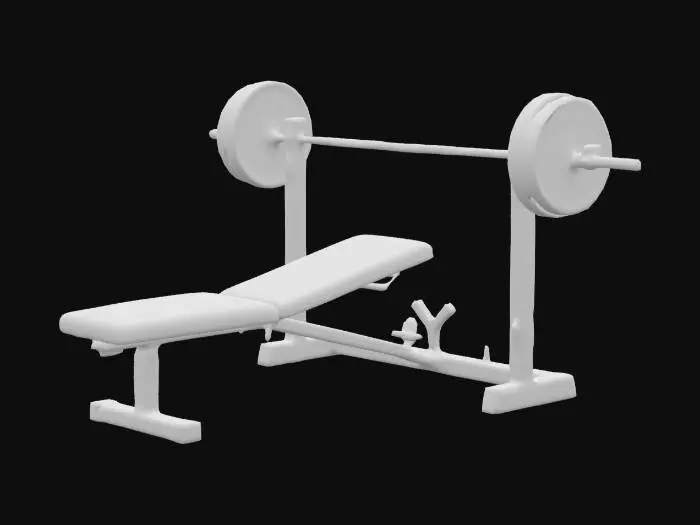 3D model for Weight bench, heavy bar, powerlifting benchpress, realistic. 
