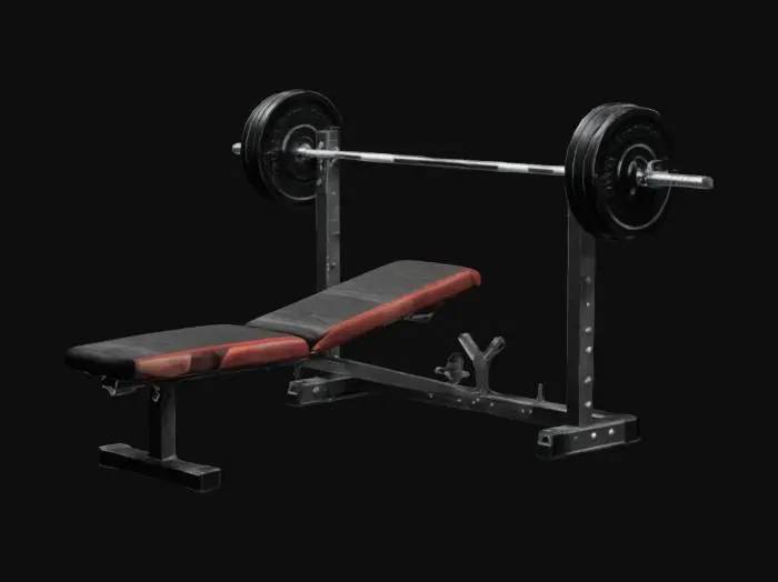 3D model for Weight bench, heavy bar, powerlifting benchpress, realistic. 
