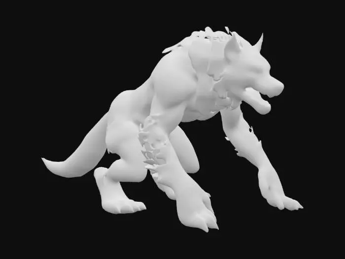 3D model for A fantasy Super Strong Radioactive Glowing Werewolf Beast, Big Teehts, Grey, Blue, Green Fur, Red eyes, Brown Torn Pants, Detailed Game Character