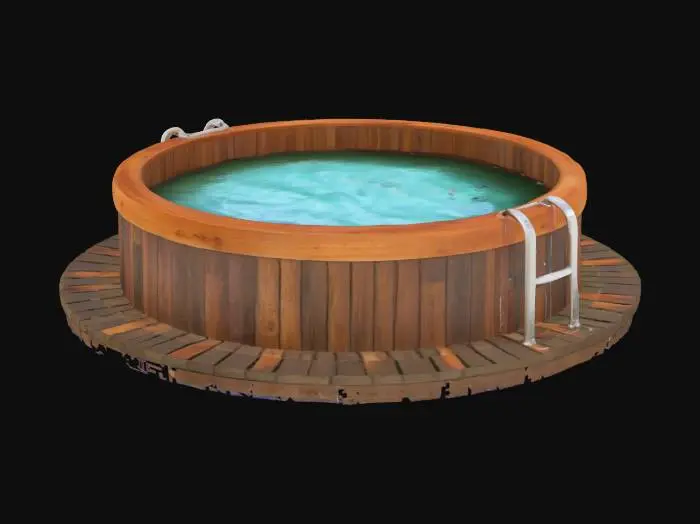 3D model for A wooden Hot Tub in a green flower Garden, #garden#