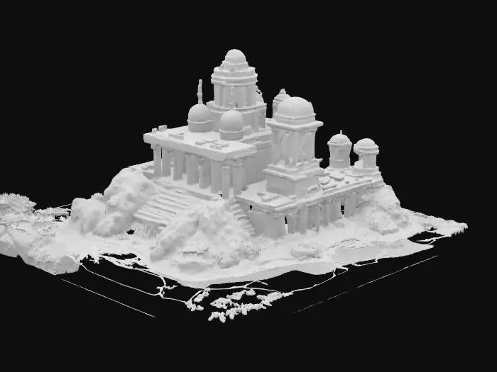 3D model for The whole city of Atlantis, torn by the sea, seaweed and coral stuck on it, detailed powerful realistic, #ocean#