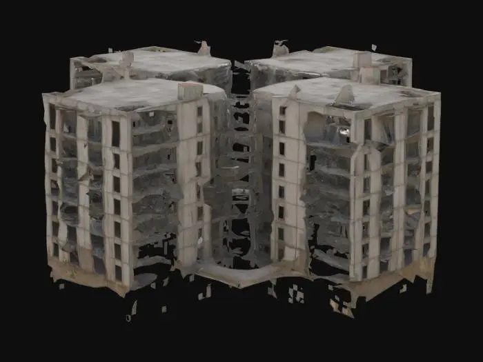 3D model for The remains of an modern but old warzone in a city