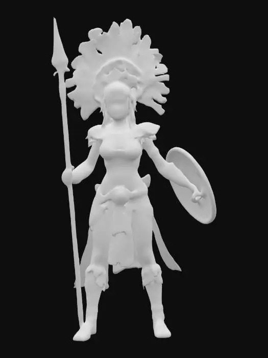 3D model for A Mayan Female Warrior from ancient times, with colorful armour, a feather headress, full body, detailed
