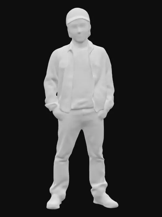 3D model for Full Body Man Game Character, yellow-black flannel-shirt, jeans, Blue-red Baseball cap, white T-shirt, simple detailed colorful