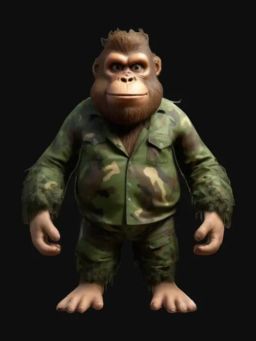 3D model for Cartoonish simple fun Bigfoot with Camouflage clothes.