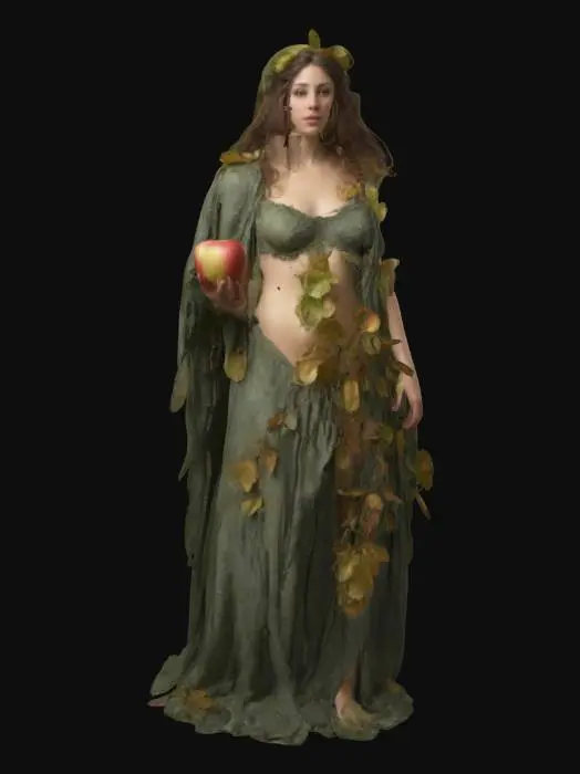 3D model for A realistic full body version in color of The Biblical Eve, dressed in leaves, holding an apple, #women#
