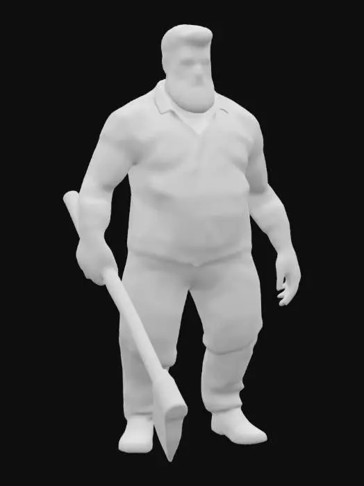 3D model for A really short Handsome Black Bearded Woodcutter, wearing a red flannel, blue jeans, and holding an axe. Simple detailed game character., #game figure#